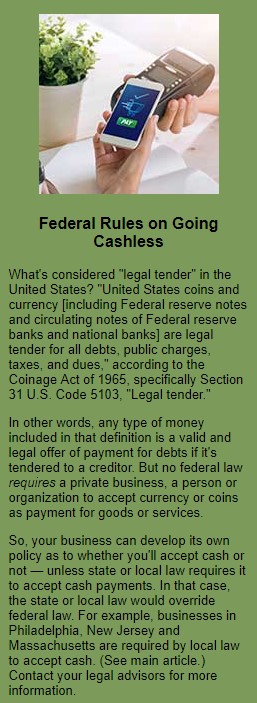 Federal rules on going cashless