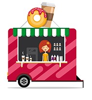 Cartoon of woman in mobile coffee shop